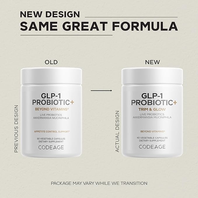 Codeage GLP-1 Probiotic+ - Live Probiotics Akkermansia Clostridium Bifidobacterium Chicory Inulin Probiotic Prebiotics &amp Postbiotics Supplement - 500 Million AFU 3-Month Supply - 90 Capsules