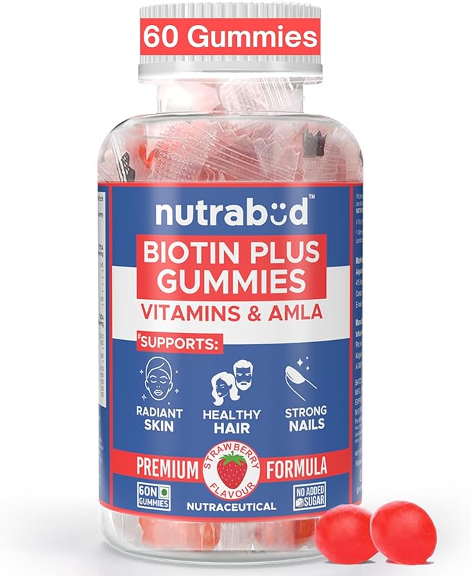 Biotin Hair Gummies For Women Men | No Added Sugar | For Healthy Hair Growth Skin Glow &amp Strong Nails | Strawberry Flavor Veg Gummy Bear Supplement - 60 Count (Pack of 1)