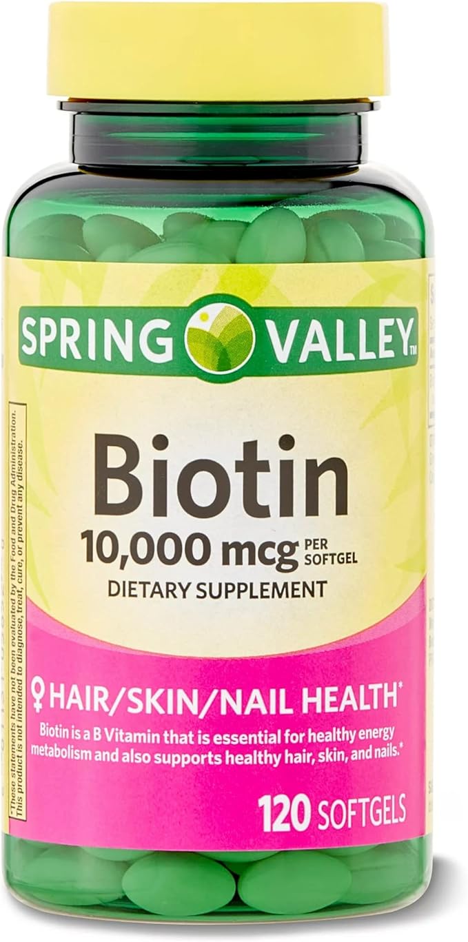 Spring Valley Biotin 10000mcg 120 Count Dietary Supplement for Hair Skin Nails Hair Vitamins for Hair Loss for Women Bundle with Luall's 45 Diabetes Decoded (10.000 mcg 120 Count)