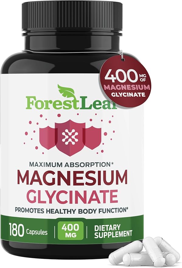 Pure Magnesium Glycinate 400mg Serving - High Absorption Magnesium Glycinate - Mag Bisglycinate for Stress Bones Muscles Nerves Relaxation &amp Heart Health Non GMO &amp Gluten Free - 180 Capsu