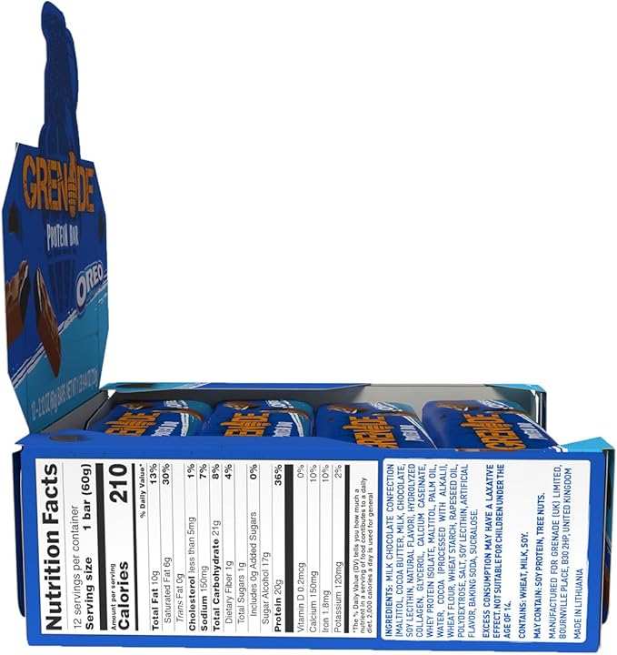 Grenade OREO Milk Chocolate High Protein Bar 20g Protein and 1 g Sugar per Snack Bar 12 Count 2.1 oz Bars