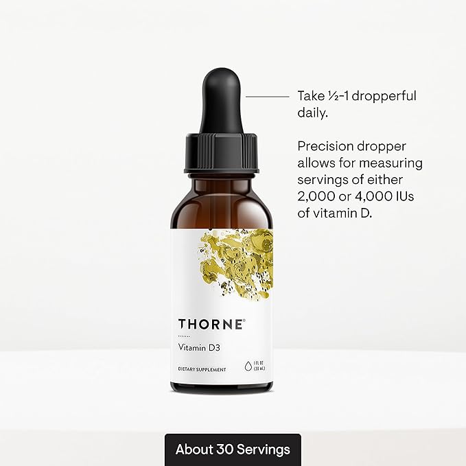 THORNE - Vitamin D3 with a Metered Dispenser - Liquid Vitamin D Vegan Supplement - Supports Healthy Bones Teeth &amp Muscles Plus Cardiovascular &amp Immune Function* - 4000 IU - 1 Fl Oz - 30 Ser