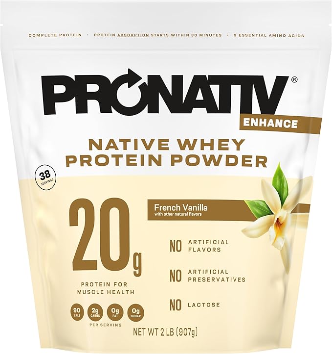 100% Whey Native Protein Powder French Vanilla 2 lb Made from Farm Fresh Milk No Artificial Flavors or Preservatives for Muscle Health and Recovery Lactose Free