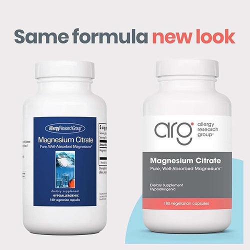 Allergy Research Group Magnesium Citrate - Supports Energy Levels Bone Health &amp Stress Response - Delivers 170 mg Magnesium Citrate - Bioavailable - 180 Servings - 180 Capsules