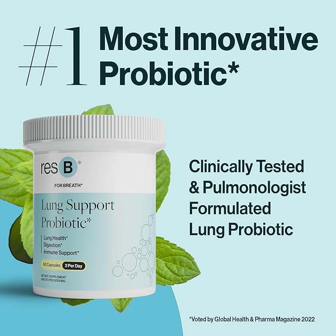 resB Lung Support Probiotic Supplement - Lung Health Supplement for Smokers Gut Health Immune &amp Digestive Support Respiratory Care Holy Basil &amp Turmeric Clinically Trialed - 60 Capsules