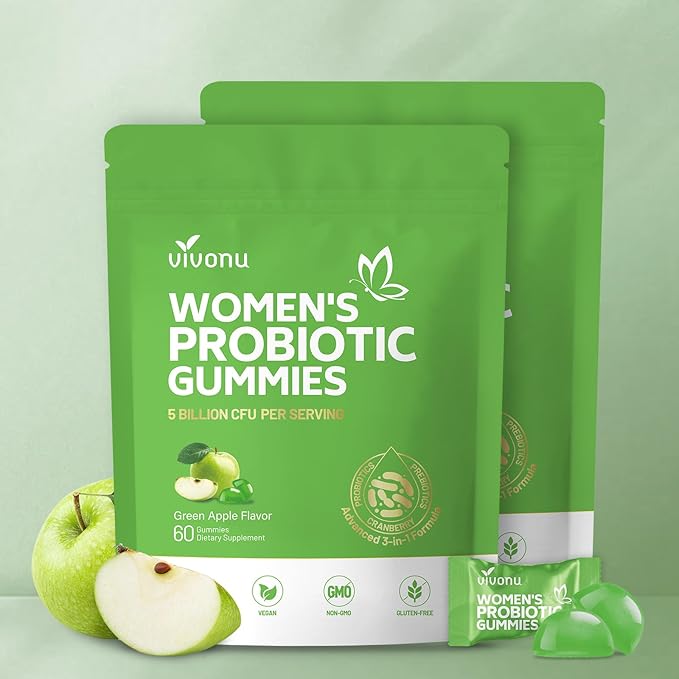 VivoNu Viginal Probiotic for Women Women Probiotic Gummies Feminine Balance Gummies Green Apple Probiotics for Woman Vaginigal Health Yeast Ph Balance