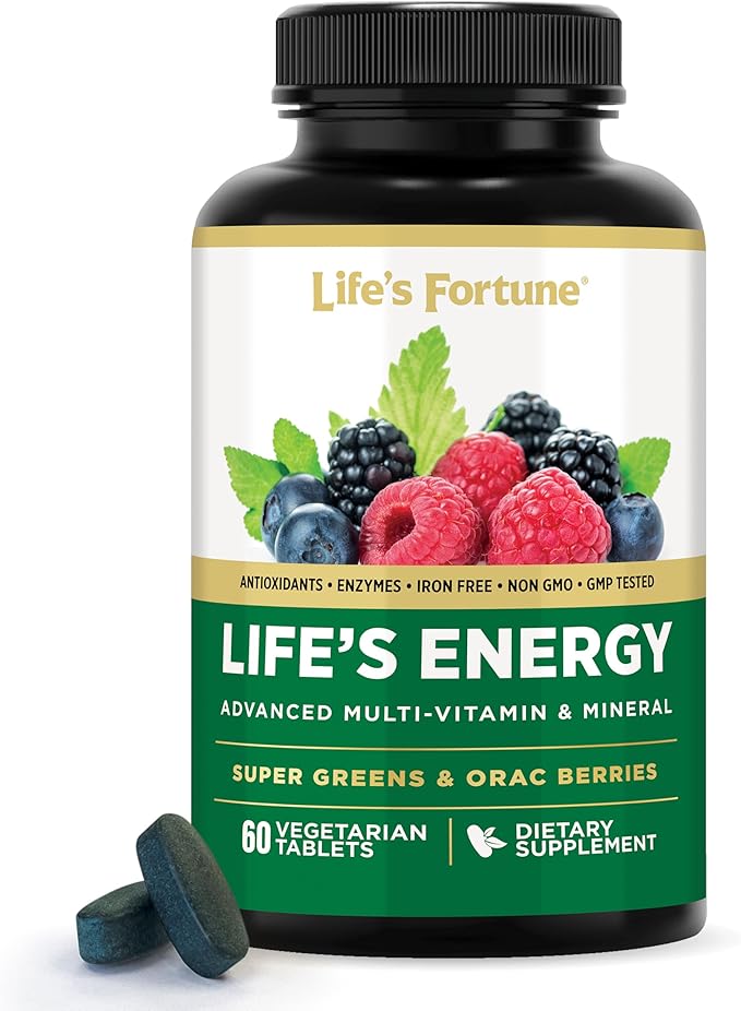 Life's Energy Advanced Daily Multivitamin for Men &amp Women Energy and Immune Support Supplement with Super Greens Antioxidants Enzymes - Iron Free Vegetarian 60 Tablets by Life's Fortune