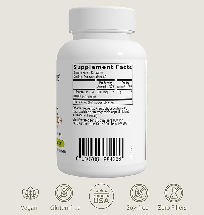 BIOptimizers Probiotic Breakthrough – Lactobacillus Plantarum OM Probiotics &amp Prebiotics Health Supplement for Gut Digestive &amp Immune Support Probiotics for Women Men Elderly– 30 Vegan Capsul