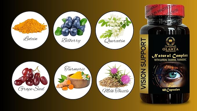 Vision Support Complex - Lutein and Bilberry for Eyes Eye Vitamins Supplement Taurine Supplement Antioxidant-Rich Complex Vegan Eye Vitamins - 1 Bottle 60 Capsules