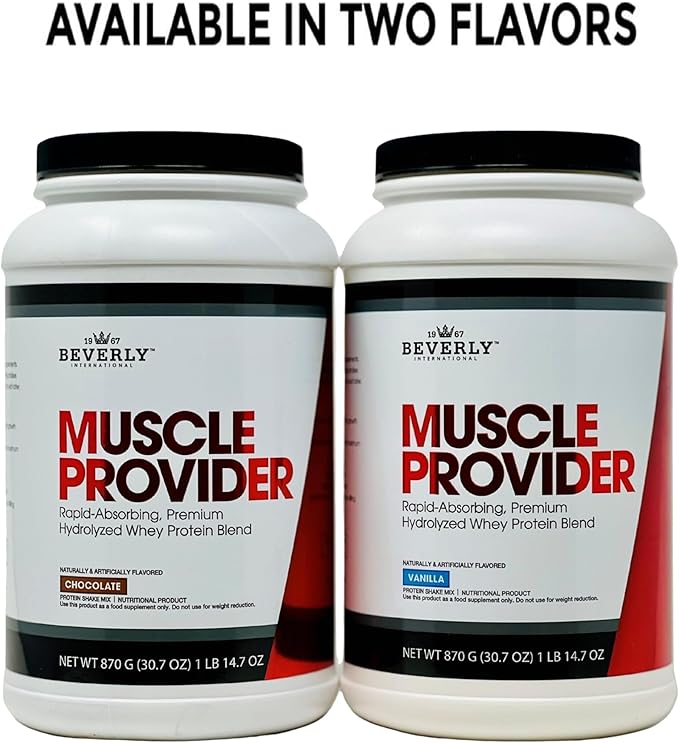 Beverly International Muscle Provider 28 Servings Vanilla. Super-Fast-Absorbing Whey Protein Powder for Recovery Lean Muscle. Fills Your Muscles not Your Stomach. Tastes Like Ice Cream