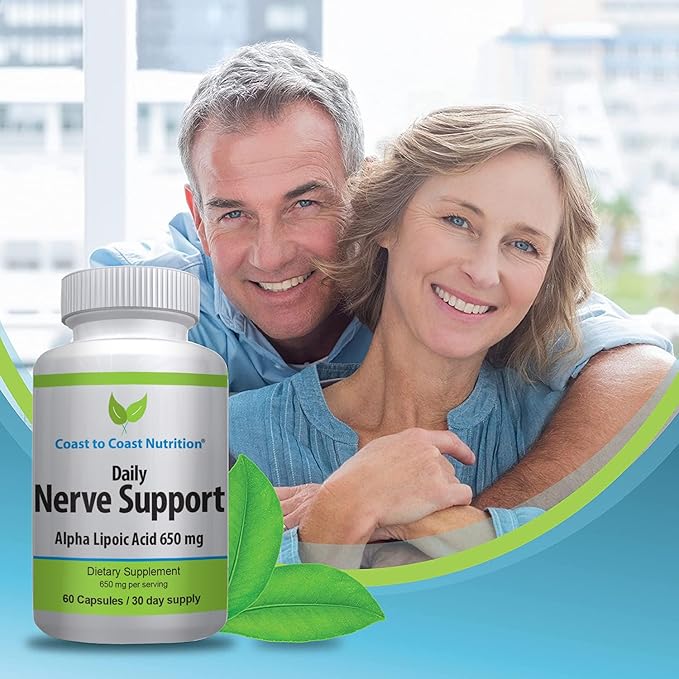 Nerve Support - Advanced Nerve Relief with Alpha Lipoic Acid 650 mg - Nerve Vitamins for Ease of Hands Legs and Foot Aches - 60 Capsules / 30 Day Supply
