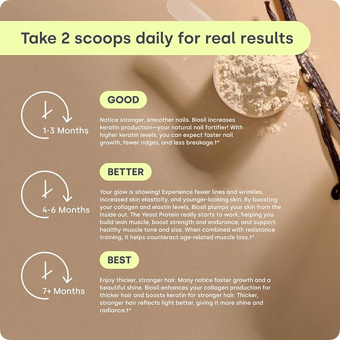 Biosil Daily Beauty Protein Vanilla - 17 oz - Vegan Protein + Collagen Powder for Strength Recovery Skin Hair Nails &amp Joints - Patented ch-OSA Generates Natural Production - 15 Servings