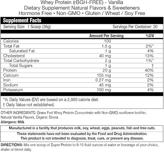 Fortifeye Super New Zealand Grass Fed Whey Protein Vanilla Flavor 40 Servings 2 Pack - Non-Denatured Organic Grass Fed Whey Protein Powder for Workout Sports Nutrition &amp Improve Immune System
