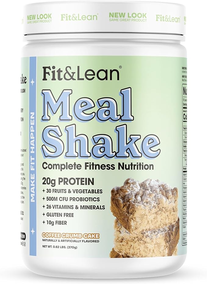 Fit &amp Lean Meal Shake Fat Burning Meal Replacement Protein Fiber Probiotics Coffee Crumb Cake 1lb 10 Servings Per Container