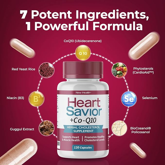 Natural Supplement with CoQ10 Red Yeast Rice Niacin Policosanol and Guggul. The Natural Way. by New Health Plus 60 MG Co-Q10 (120 caps)