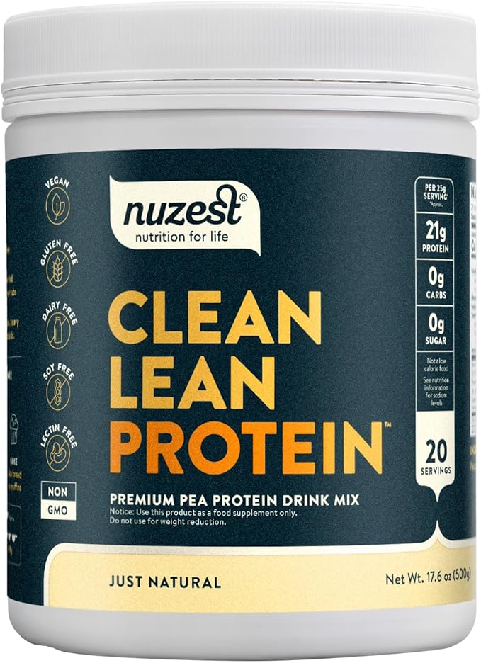 Nuzest - Pea Protein Powder - Clean Lean Protein Premium Vegan Plant Based Protein Powder Dairy Free Gluten Free GMO Free Protein Shake Just Natural (UNFLAVORED) 20 Servings 1.1 lb