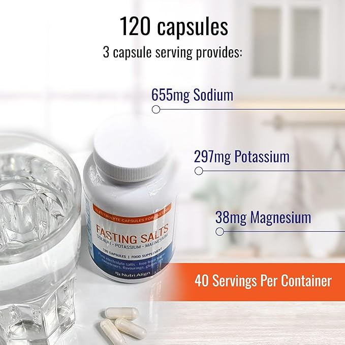 Nutri-Align Fasting Salts Fasting Electrolytes 120 Capsules | Pure Electrolyte Capsules for Extended and Intermittent Fasting | Sodium Potassium Magnesium Electrolytes | Sugar Free &amp Filler Free