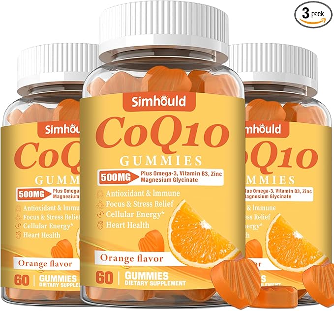 3 Packs CoQ10 500MG Gummies - Plus Omega-3 Magnesium Vitamin B3 &amp Zinc - 3X Better Absorption Coenzyme Q10 Supplements for Heart Health Cellular Energy &amp Antioxidant Non-GMO 180 Counts