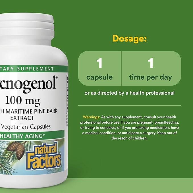 Natural Factors Pycnogenol 100 mg Antioxidant Support for Healthy Aging 30 Capsules