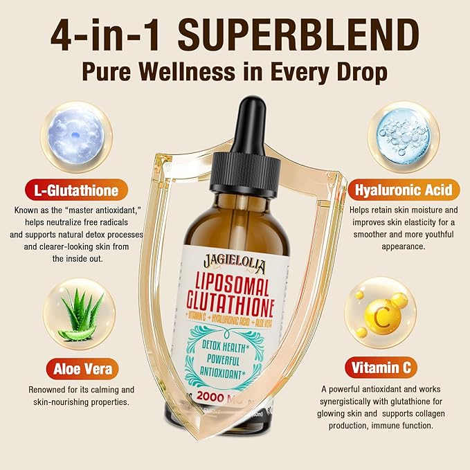 Liposomal Glutathione Liquid 2000MG – Antioxidant Detox Supplement for Women &amp Men Aging Defense Liver Function &amp Energy with Hyaluronic Acid + Aloe Vera + Vitamin C Natural &amp Vegan 2