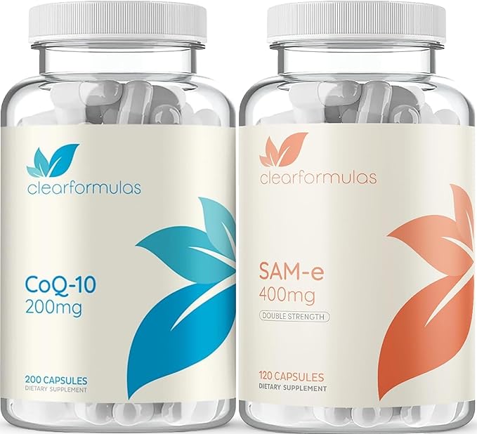 SAM-e 500mg &amp CoQ10 200mg Bundle | Energy Mood and Brain Support Bundle with Bioactive S-Adenosyl-L-Methionine SAM e and Coenzyme Q10 Supplements