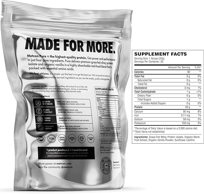 MetCon Whey Protein Isolate - Premium Grass-Fed Whey Protein Isolate Powder with 5 All-Natural Ingredients No Fillers Organic Vanilla Flavor (460g)