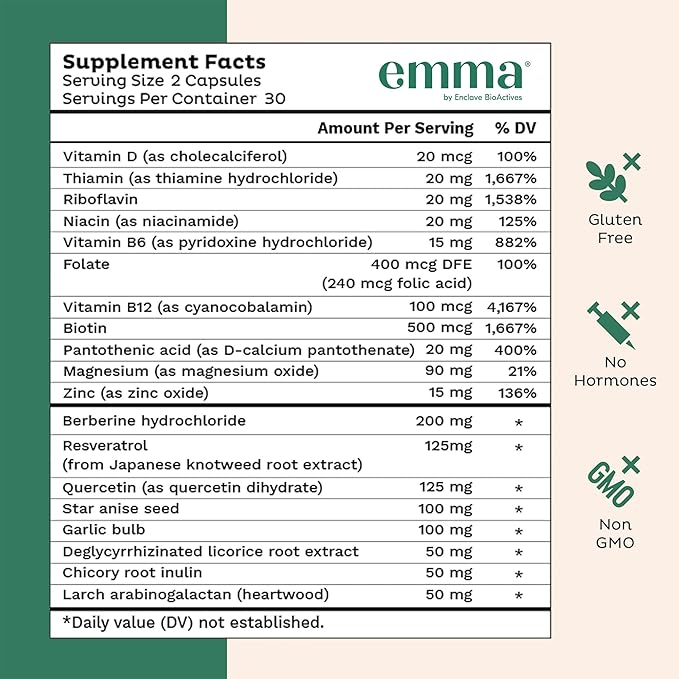 Emma Gut Health Relief Supplement Doctor Endorsed Formula for Women &amp Men Leaky Gut &amp Digestive Support for Constipation Bloating &amp Gas Relief with Berberine Resveratrol Quercetin 60