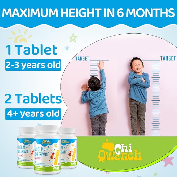 500 MG Calcium Supplement with Vitamin D3 &amp K2 Zinc Magnesium &amp Prebiotics. Kids Vitamins for Kids' Height. Bone Strength High Absorption Orange Chewables Non-GMO Gluten Free 60 Tabs