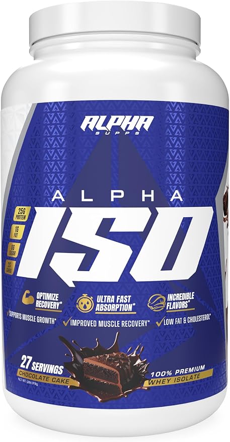 Alpha Supps ISO Low Carb 100% Whey Protein Isolate Powder 25 Grams Per Serving Helps Support Muscle Growth Low Sugar and Gluten Free (Chocolate Cake 2 lb)