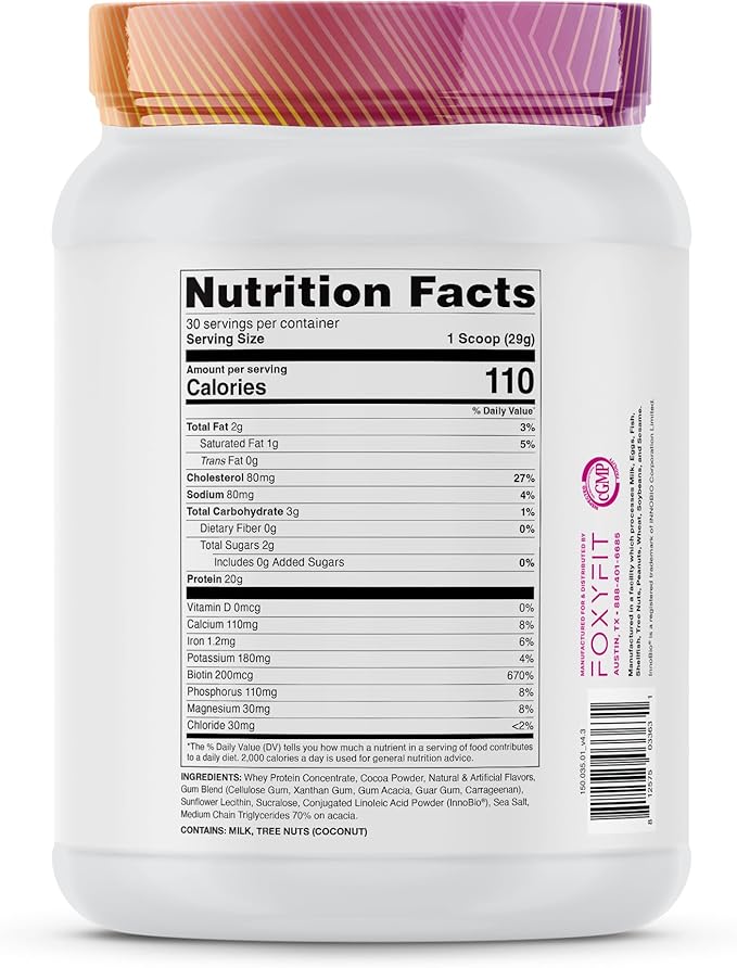 FoxyFit Protein for Her Double Chocolate Whey Protein Powder with CLA and Biotin for a Healthy Glow (1.85 lbs)