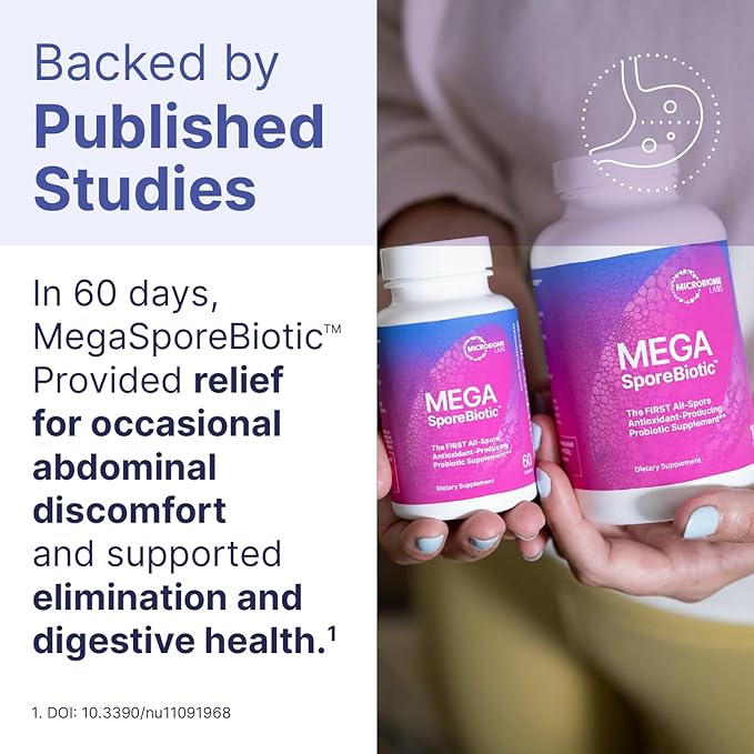 Microbiome Labs MegaSporeBiotic Probiotics for Women &amp Men - Spore-Based Probiotic for Gut Health &amp Digestive Support - Shelf-Stable Travel-Friendly Mens &amp Womens Probiotics (60 Capsules