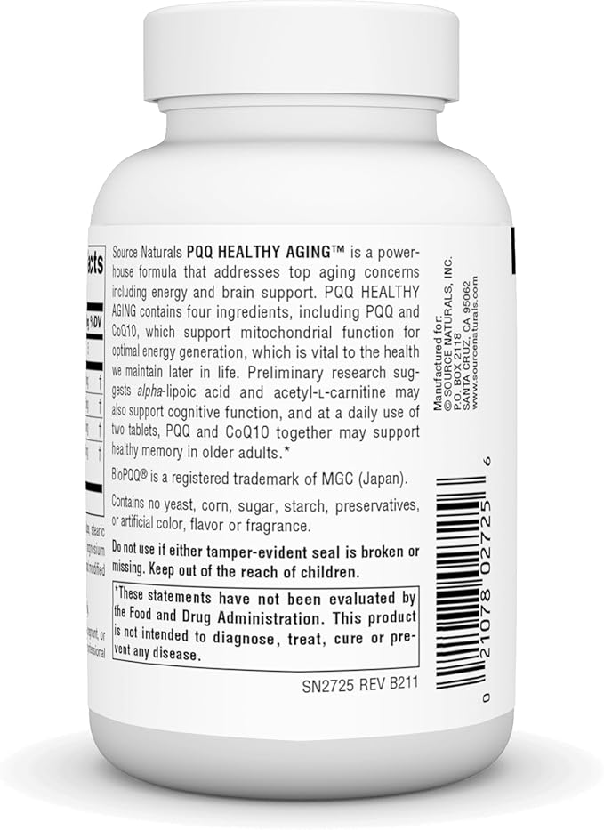 Source Naturals PQQ Healthy Aging - for Mitochondrial Energy &amp Brain Support - 60 Tablets