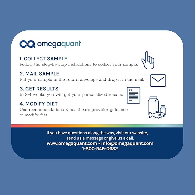 Omega Quant Omega-3 Index Complete - Complete Fatty Acid Profile Blood Test Kit | Includes - Omega-3s Omega-6s Saturated Fats Monounsaturated fats Trans Fats | 1 Complete Home Kit