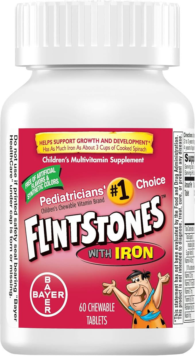 Flintstones Chewable Kids Vitamins with Iron Multivitamin for Kids &amp Toddlers with Vitamin D Vitamin C &amp More 60ct (Pack of 2)