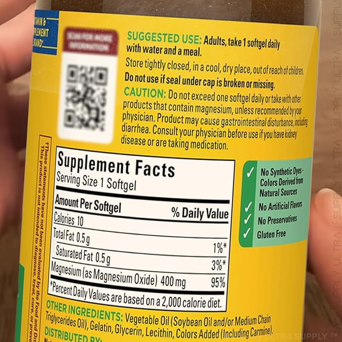 Nature_Mades Magnesium Softgels (180 Count Value Pack) Extra Strength 400mg | Muscle Relaxation &amp Bone Support