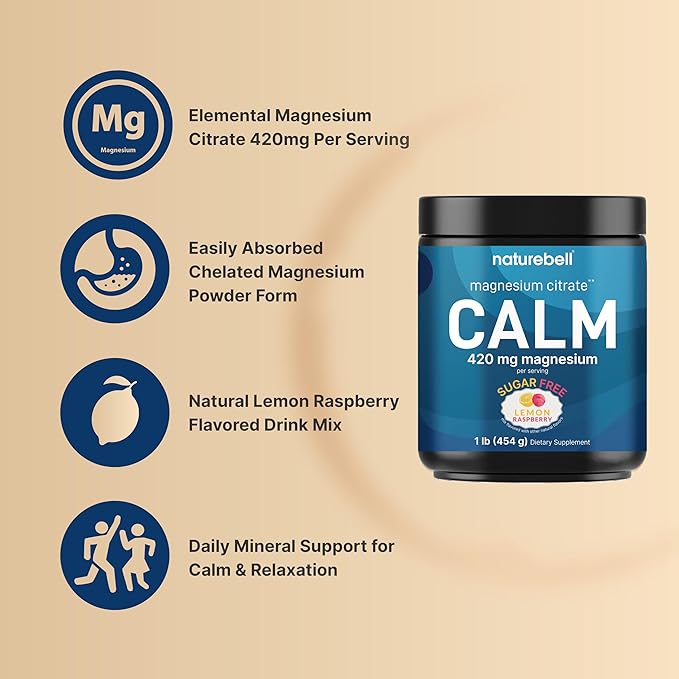 Calm Magnesium Powder 1lb | Drink Mix for Sleep Muscle Bone &amp Mood Support – Sugar Free Lemon Raspberry Flavor – Chelated Magnesium Citrate for High Absorption – Vegan Non-GMO