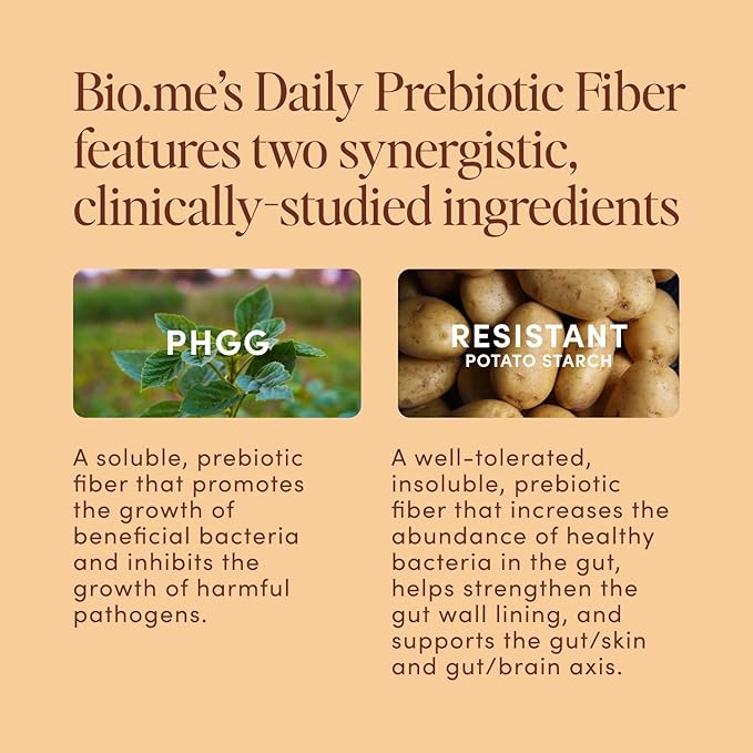 Bio.me Daily Prebiotic Fiber Powder Chocolate - 7g Per Serving - Soluble &amp Insoluble Fiber Supplement Powder for Women &amp Men - Digestive Health &amp Gut Health - GLP-1 Friendly Sugar Free -