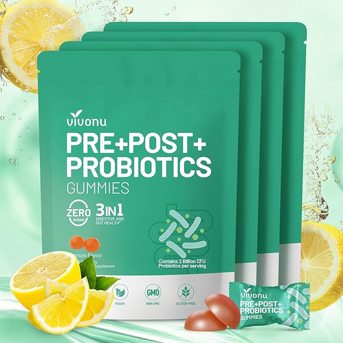 VivoNu Probiotics for Digestive Health Gummies 3 in 1 Intestinal Digestion Contains 2 Billion CFU Probiotic Zinc Magnesium and Vitamin D3 Men's Probiotics for Women Non GMO (240Gummy/4Pack)