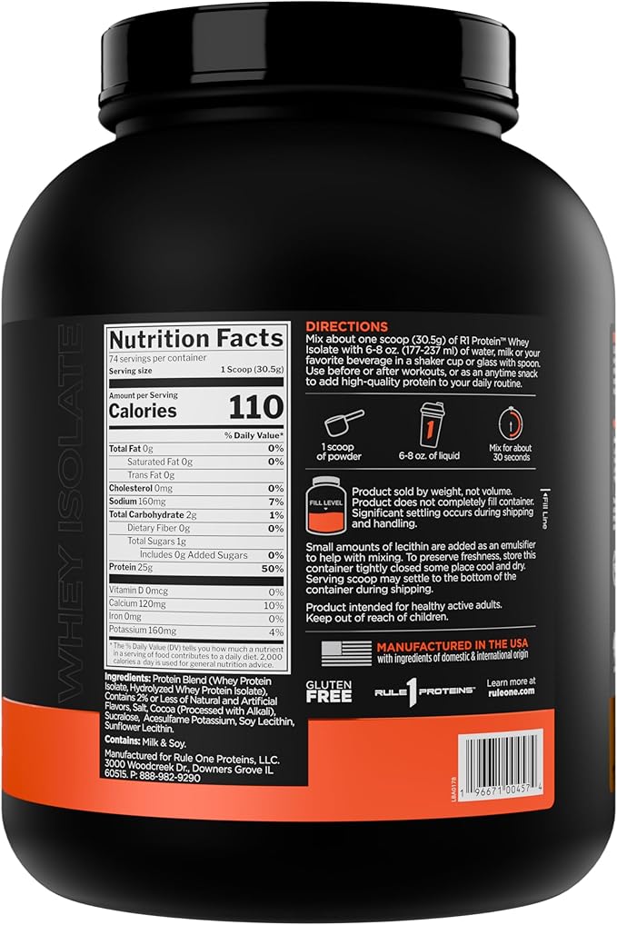 Rule 1 R1 Protein Whey Isolate - with 25g Protein &amp 6g BCAA Exclusively from Isolated &amp Hydrolyzed Sources for Workout Recovery (5 Pounds* Salted Carmel)