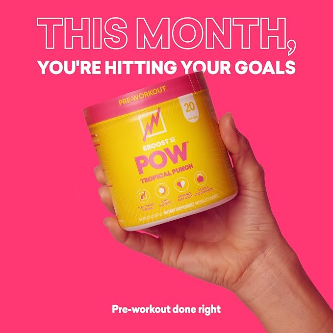 EBOOST POW Natural Pre Workout Powder – 20 Servings - Tropical Punch - A Pre Workout Supplement for Performance Joint Mobility Support Energy Focus - Men &amp Women - Non-GMO Gluten-Free No Crea