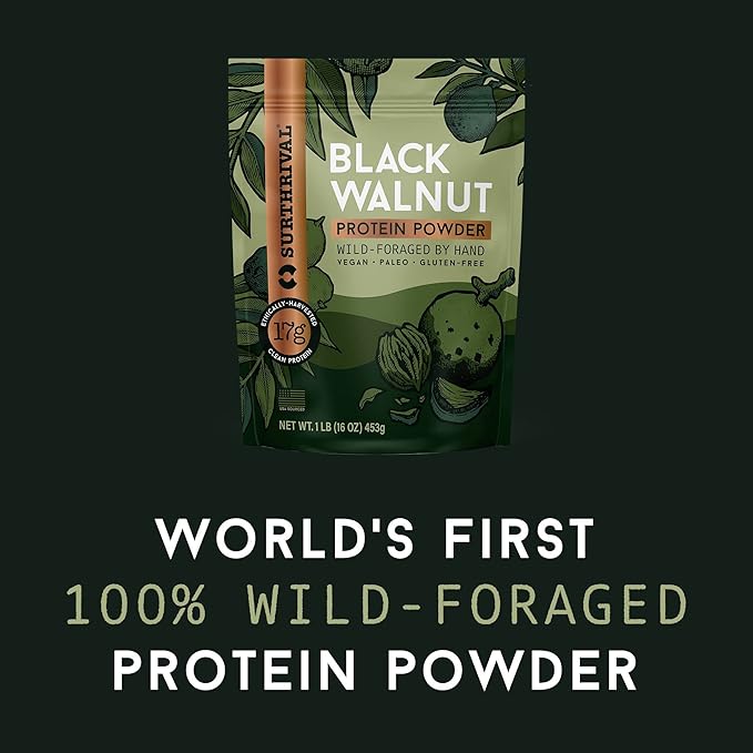 Surthrival: Black Walnut Protein Powder Wild-Foraged Ethically-Harvested 17g Protein USA Sourced Vegan Paleo Gluten-Free 1lb