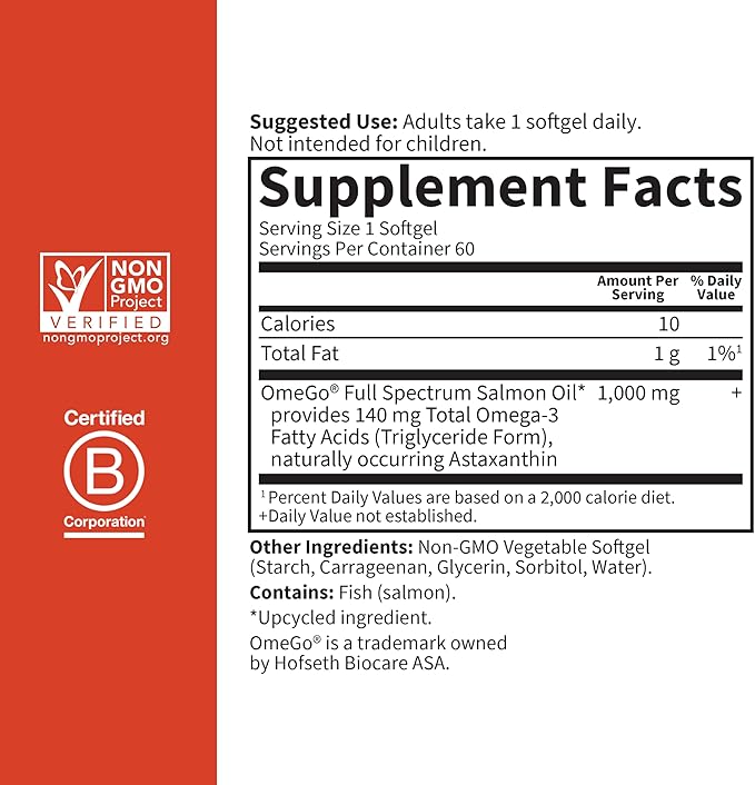 Garden of Life Dr. Formulated Salmon Oil Soft Gels – Full Spectrum Omega-3 Fish Oil Supplement with EPA DHA DPA – Heart Health Dietary Supplement 60 Softgels