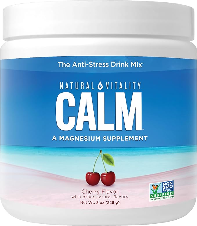 Natural Vitality Calm Magnesium Supplement Anti-Stress Drink Mix Powder Gluten Free Vegan &amp Non-GMO Cherry 8 oz