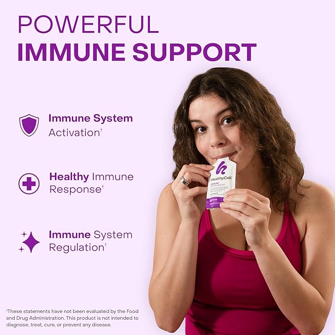 Healthycell Immune Super Boost Daily Liquid Supplement - Immune Support Supplement for Adults with Echinacea Elderberry Vitamin C Vitamin D Calcium &amp Zinc - 30 Gel Packs