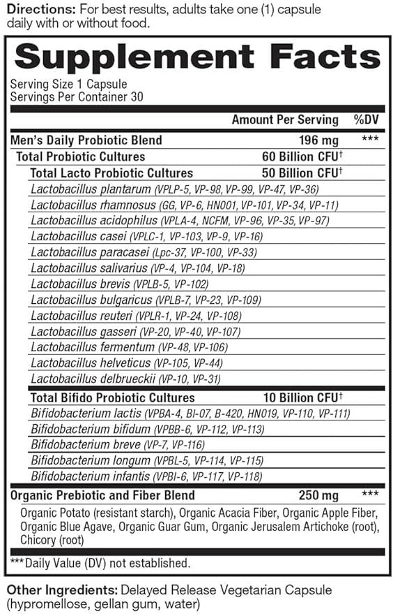 Vital Pro Naturals - Men's Daily Probiotic Plus Prebiotics 30 Capsules