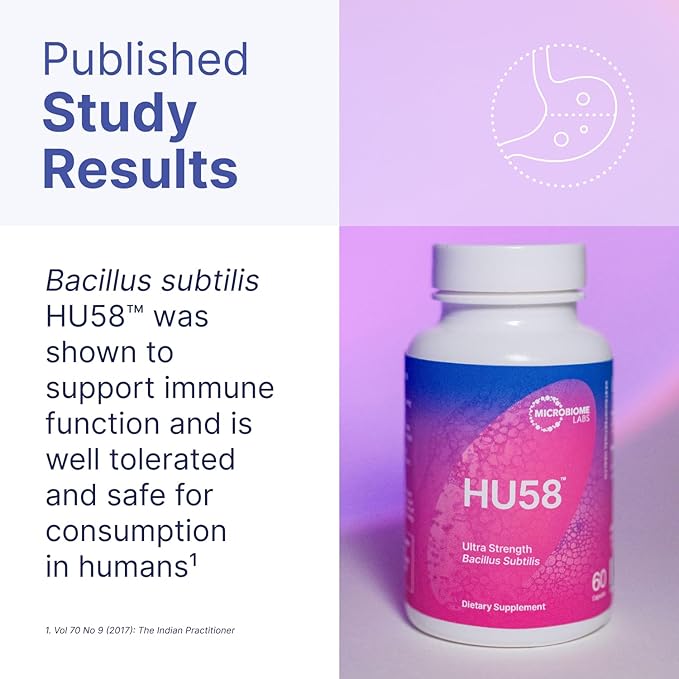 Microbiome Labs HU58 Bacillus Subtilis Probiotics for Women and Men - High Potency Spore Probiotic for Digestive Health &amp Immune Support - Daily Capsules with 10 Billion CFU (60 Capsules) (Pack of