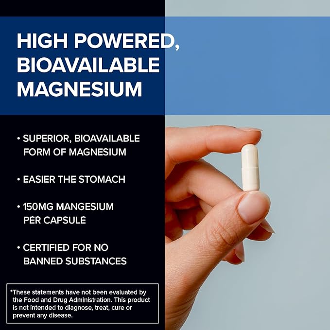 Designs for Sport Magnesium Glycinate - Magnesium Supplement to Support ATP Energy Muscle Recovery Bone Health &amp Heart Health - NSF Certified for Sport (120 Capsules)