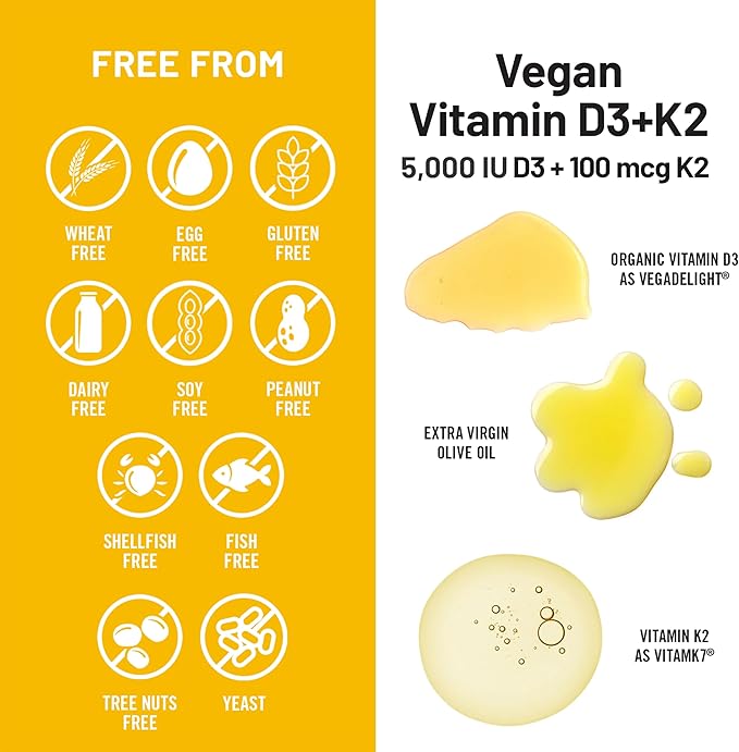 NatureWise Vegan Vitamin D3 + K2 - Natural D3 5000IU + Natural Vitamin K2 100mcg - Bone Support - High Absorption with Organic Cold-Pressed Olive Oil - Non-GMO (Pack of 2)