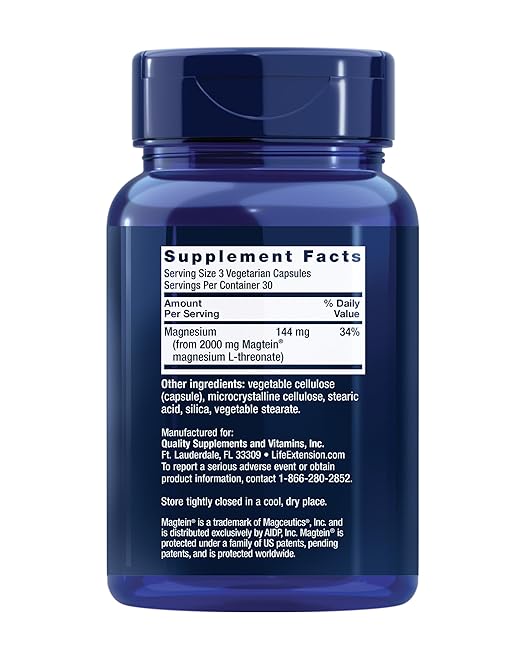 Life Extension Neuro-mag Magnesium L-threonate Magnesium L-threonate Brain Health Memory &amp Attention Gluten Free Vegetarian Non-GMO 90 Vegetarian Capsules (Pack of 2)