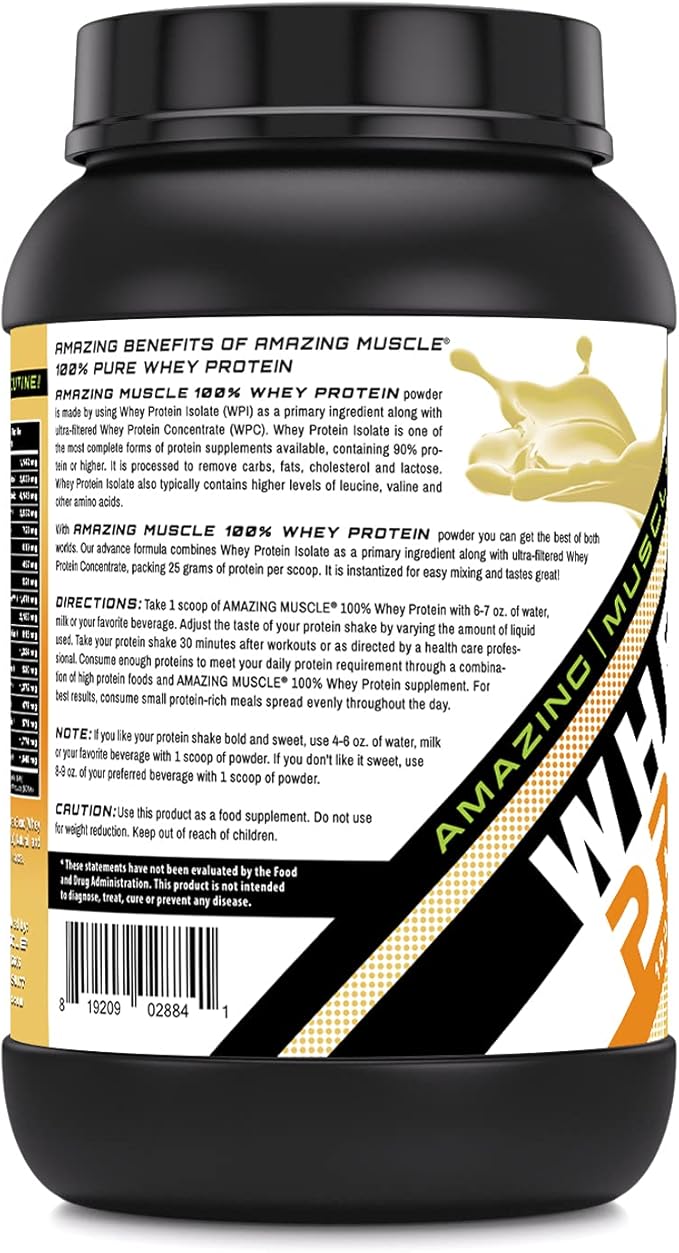 Amazing Muscle 100% Whey Protein Powder *Advanced Formula with Whey Protein Isolate as a Primary Ingredient Along with Ultra Filtered Whey Protein Concentrate (Vanilla Toffee 2 Lb)